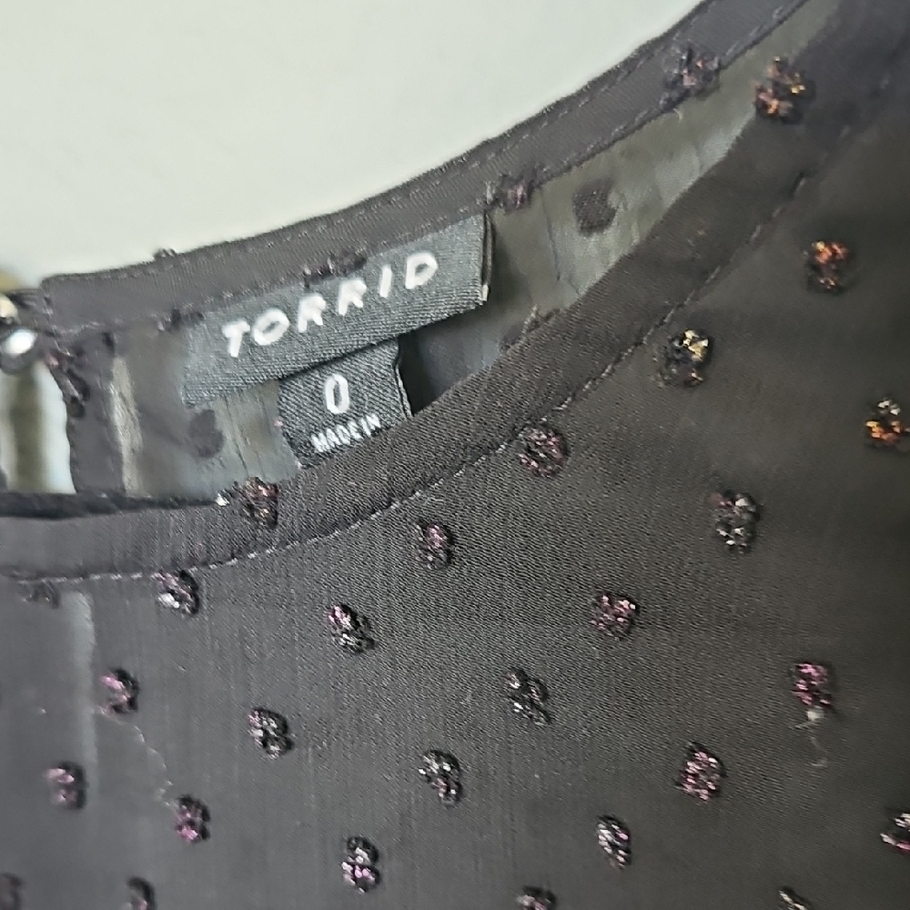 Torrid Witchy Flirty Abbey Rainbow Clip Dot Sheer Short Sleeve Blouse Top 0X - Picture 3 of 12